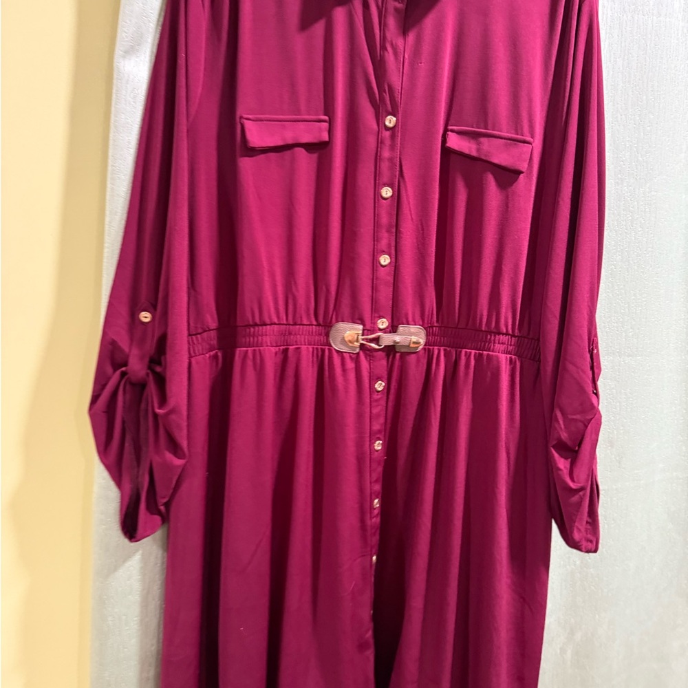 Elegant Burgundy Shirt Dress